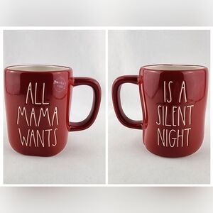Rae Dunn Double Sided Mug Red ALL MAMA WANTS IS A SILENT NIGHT White Lrg Letters